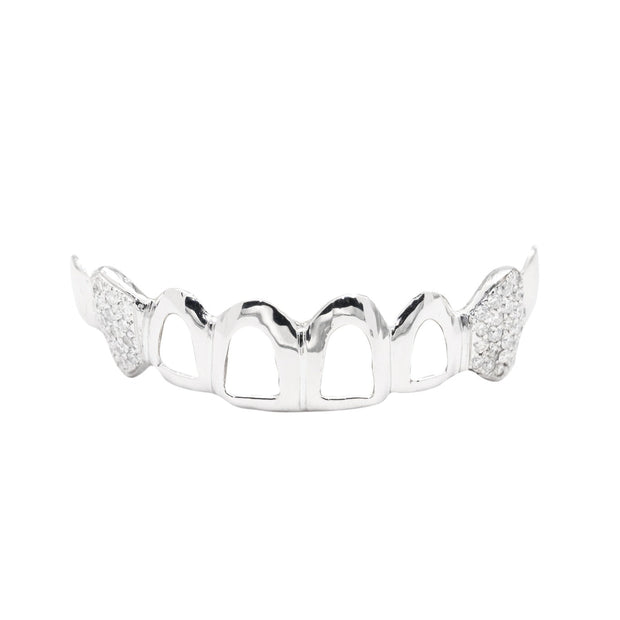 Custom 8 Piece Open Face Grillz with Diamond Fangs