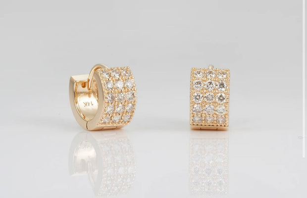 Three Row Diamond Huggie Earrings