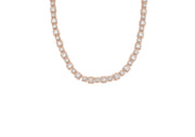 Two Tone White and Rose Flower and Baguette Diamond Chain